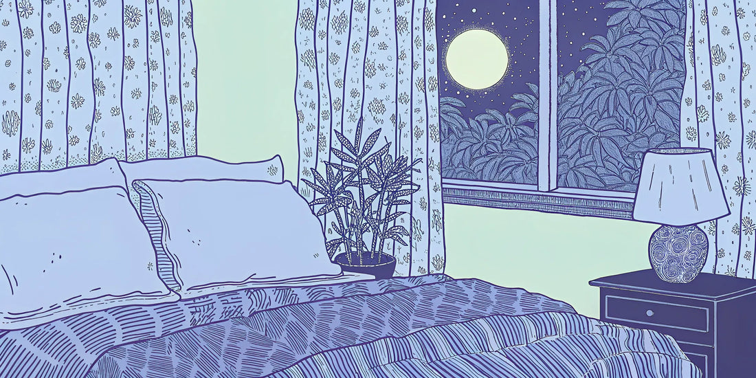 A peaceful bedroom at night, where the best CBN products can help improve sleep.