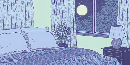 A peaceful bedroom at night, where the best CBN products can help improve sleep.