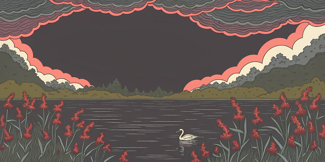 A swan on a calm lake at sunset, reflecting the wellness and calm of the best THC tincture.