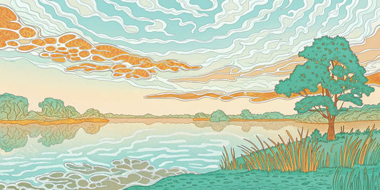 A calm lakeside landscape symbolizing the stress relief from buying THC oil online.