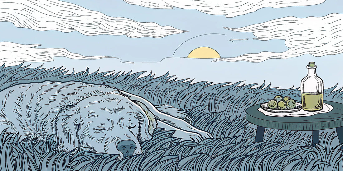 A dog resting comfortably, getting relief from arthritis with CBD olive oil.