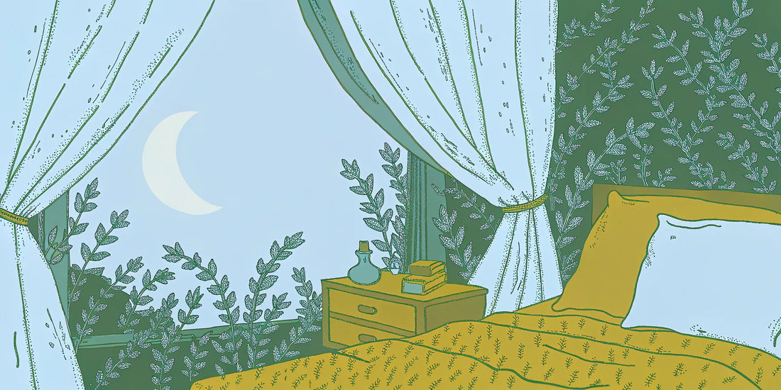 A cozy bedroom at night, an ideal environment for using CBD and CBN for sleep.