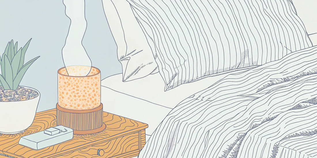 CBD and CBN oil droppers on a nightstand for finding the right sleep dosage.