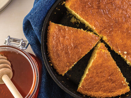 Golden honey cornbread piece