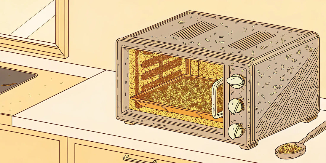 Perfectly timed decarboxylation of cannabis on a tray inside a toaster oven.