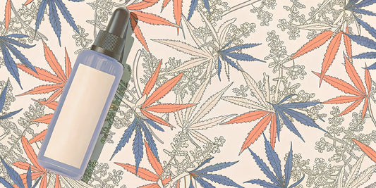 A shopper's guide to THC oil price, featuring a dropper bottle on a cannabis leaf.
