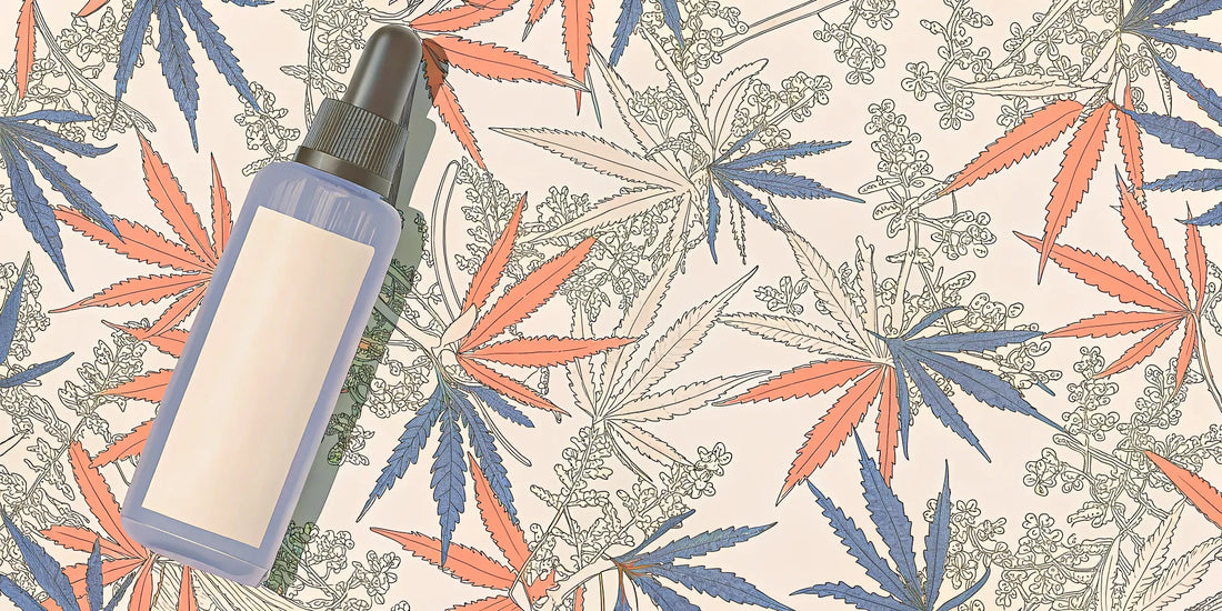 A shopper's guide to THC oil price, featuring a dropper bottle on a cannabis leaf.