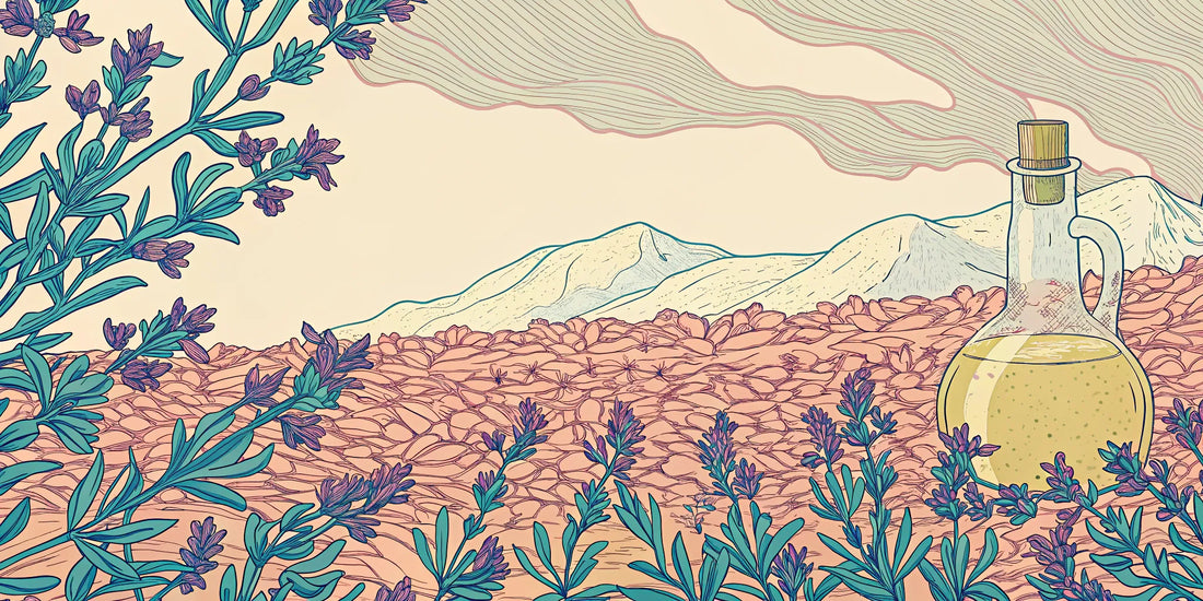 A bottle of microdosing THC CBD oil in a lavender field, available to buy online.