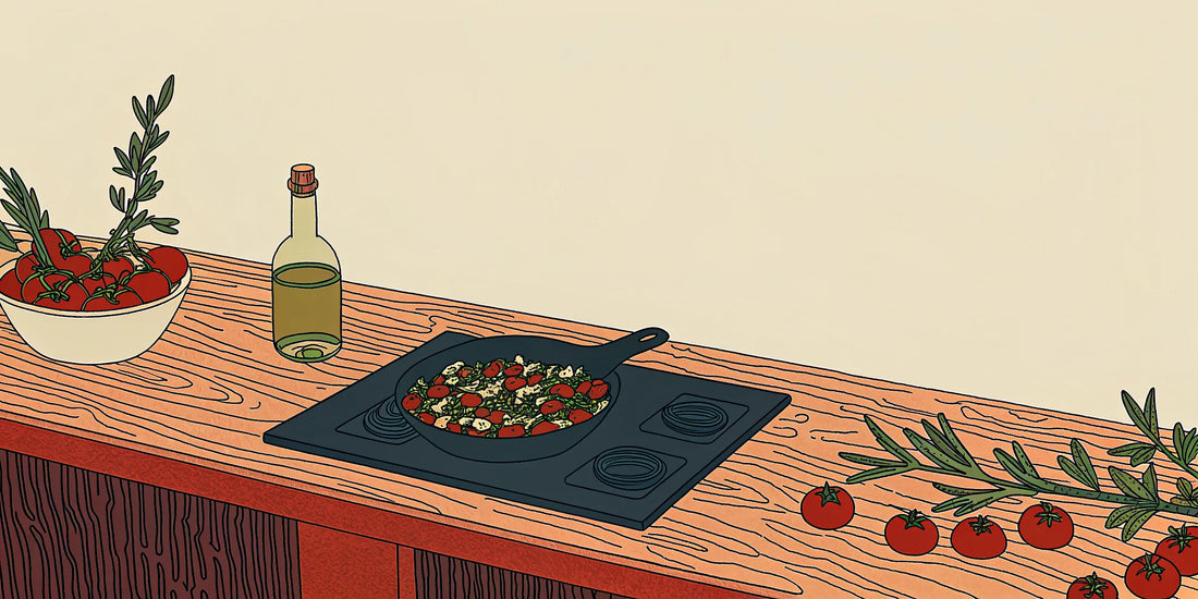 How to use Delta 9 olive oil in a recipe with tomatoes and herbs in a skillet.