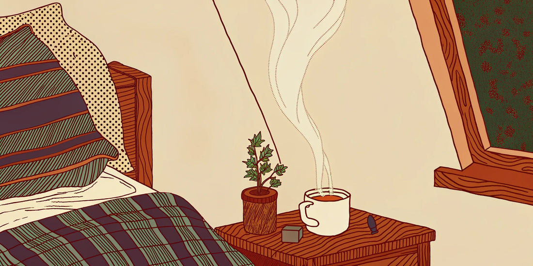 A calm bedroom setting for the gentle, non-intoxicating psychoactive effects of CBN.