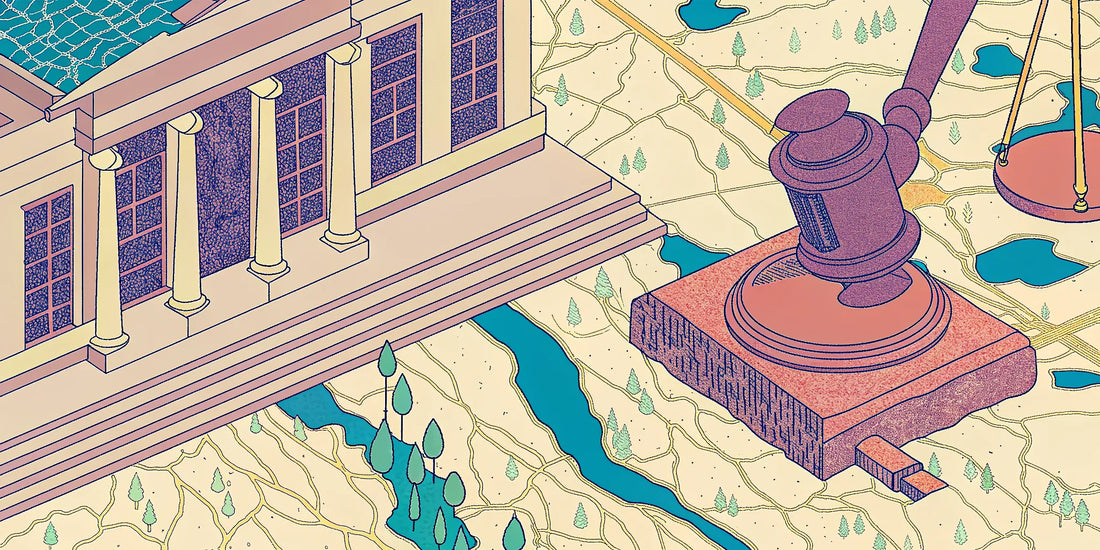 Gavel and scales of justice on a map of California, determining if Delta 9 is legal.