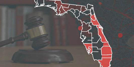 Judge's gavel on a map of Florida, deciding the legality of Delta 9.