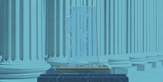 A glass award in the shape of Illinois, a state where Delta 9 is legal.
