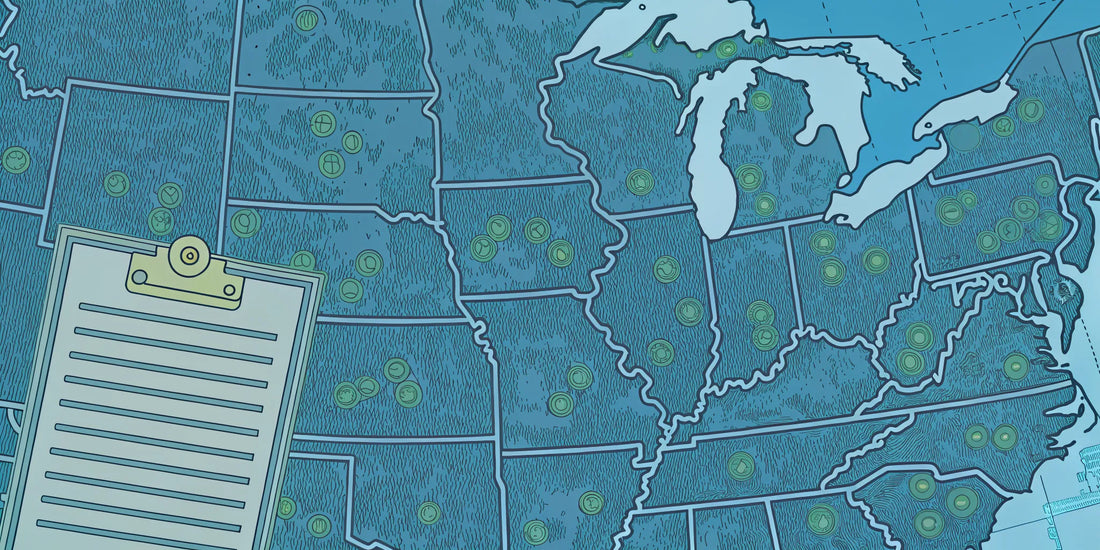Map of Pennsylvania with a clipboard confirming that Delta 9 is legal in the state.