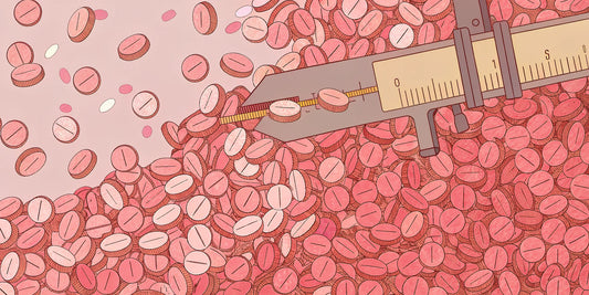 A caliper measures a tablet for a precise microdosing dosage.