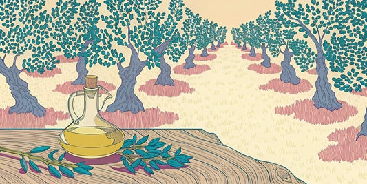 A bottle of organic extra virgin olive oil with fresh olives and branches.