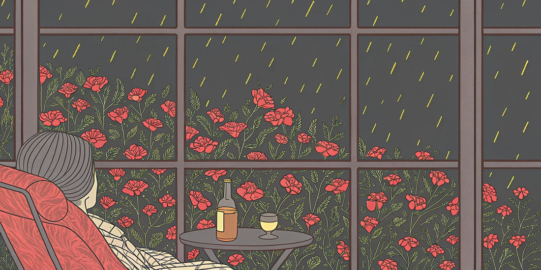 A calm woman relaxing indoors, finding stress relief with THC oil.