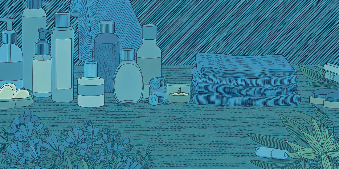 A collection of the best CBG oils for a wellness ritual, arranged with candles and spa towels.