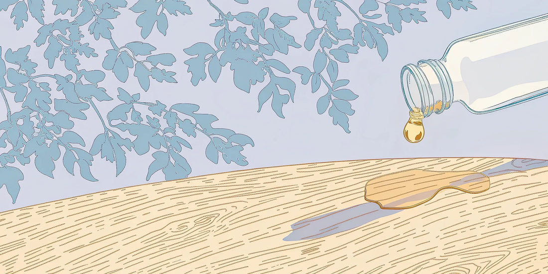 Golden, high-polyphenol olive oil being poured from a bottle.