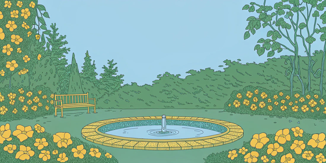 A peaceful garden setting for finding natural stress relief with calming oil.