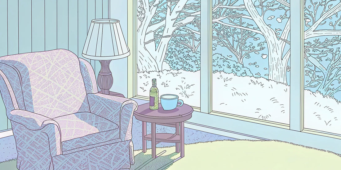 A calm living room setting, ideal for using THC oil for stress relief in the United States.