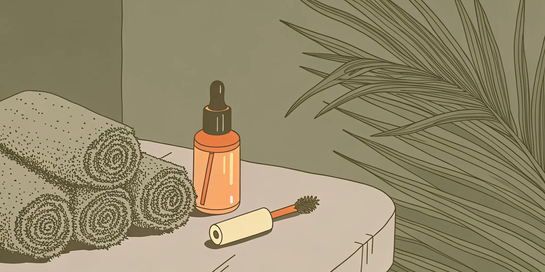 A bottle and dropper of the best CBD oil for muscle recovery with towels on a table.
