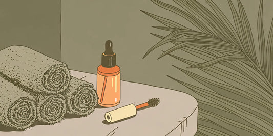 A bottle and dropper of the best CBD oil for muscle recovery with towels on a table.