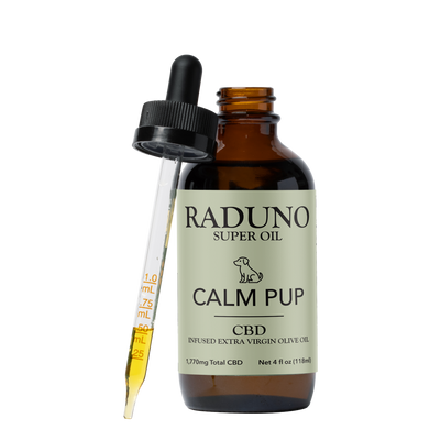 Raduno Calm Pup CBD tincture for dogs with dropper – infused organic extra virgin olive oil, 4oz bottle