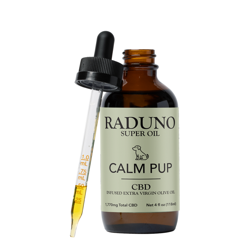Raduno Calm Pup CBD tincture for dogs with dropper – infused organic extra virgin olive oil, 4oz bottle